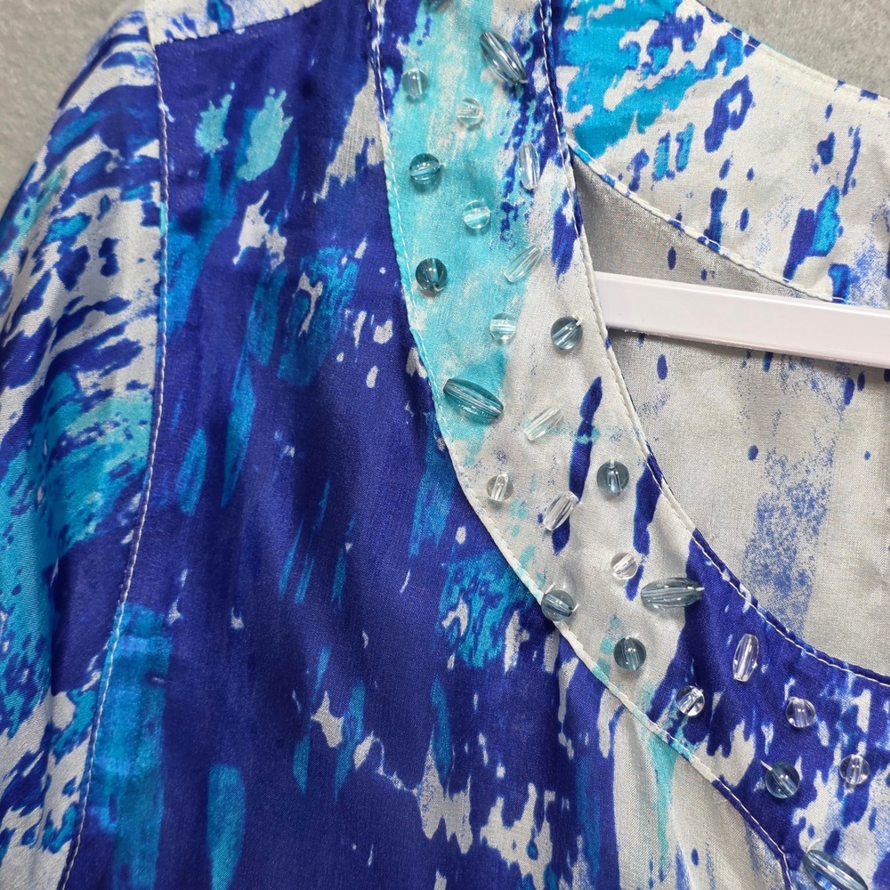 Soft Surroundings Abstract All Silk Beaded Tunic Blouse Womens M Sheer Blue New - Picture 4 of 13